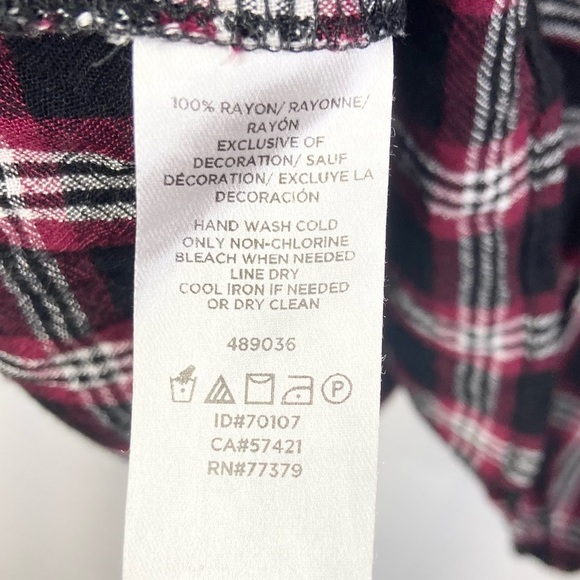 Ann Taylor LOFT•red black plaid tartan long sleeve peplum top medium - Picture 4 of 7